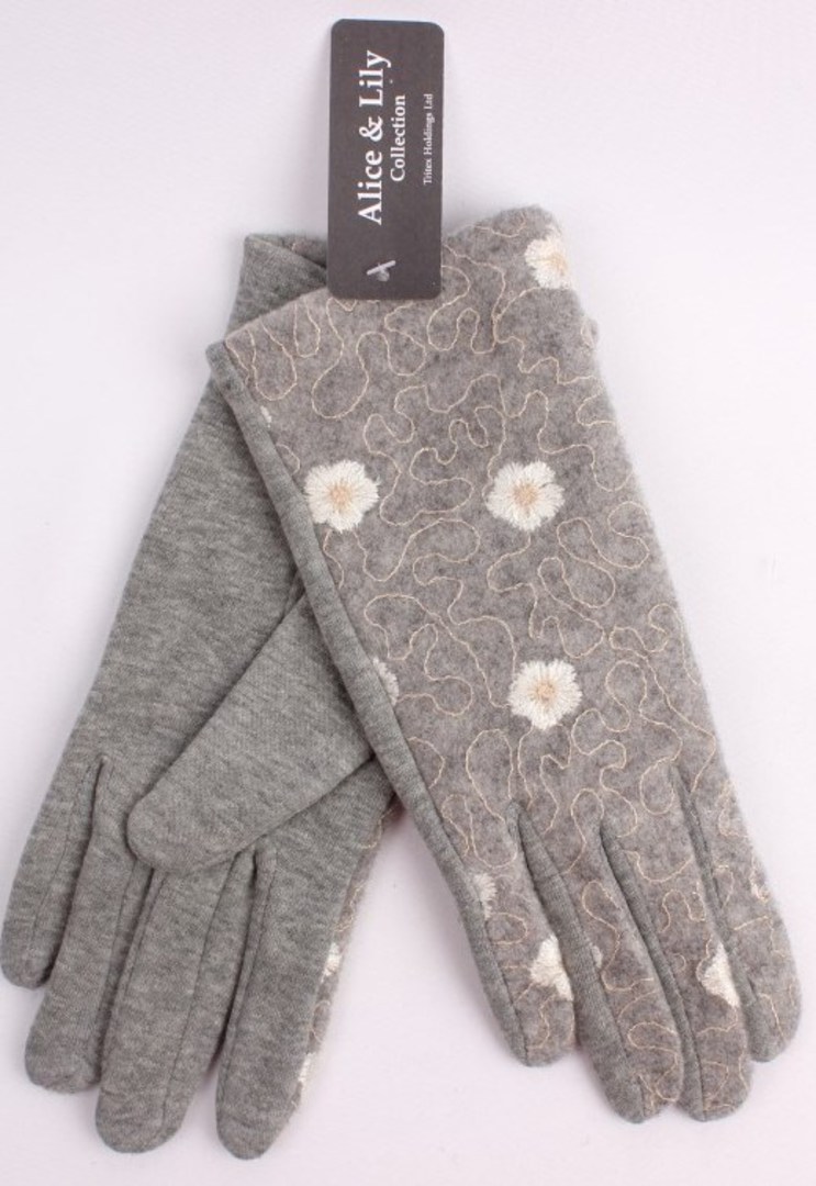 Winter ladies embroidered fabric glove grey Style; S/LK4619/GRY image 0